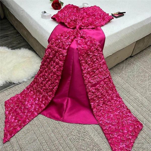 Robes de soirée Smileven Rose Rose Fleurs 3D Soirée Sirène Avec Châle Saoudien Arabe Robes De Bal Sexy Côté Split Robe D'occasion Formelle