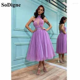 Robes de fête Sodigne Robes de soirée Formal Prom High Neck avec des perles - Longueur Femmes Graduation Robe Vestidos de Gala