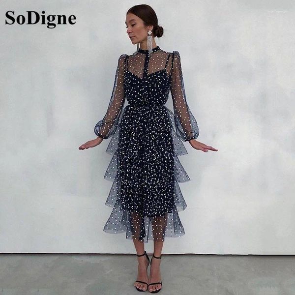 Robes de fête sodigne robe de bal midi en tulle en tulle en poignée o