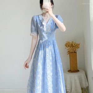 Feestjurken lente en zomer dameskleding 2024 Franse chique rok koude wind zacht licht luxe hoogwaardige blauwe jurk