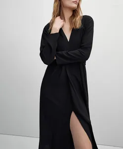 Robes de soirée printemps/été Style décontracté Design sens robe longue Sexy col en v fendu jupe noire