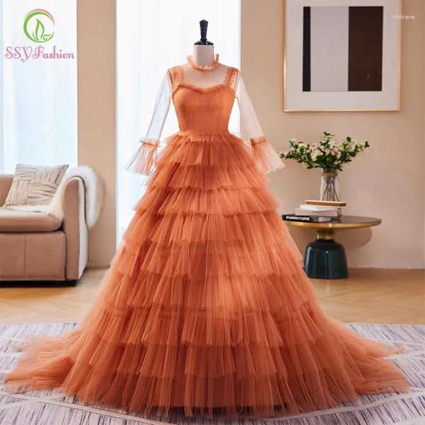 Vestidos de fiesta Ssyfashion Orange Dress para mujeres Románticas Princesas de manga larga Estilo de pastel Hinchado Sweet Goths Night Gowns