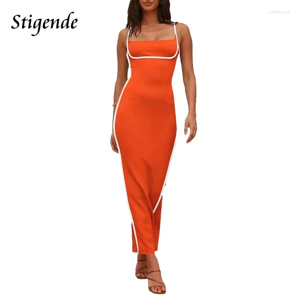 Robes de fête Stigende Femmes Patchwork Long Cami Robe Spaghetti Strap Back Zipper Tank Sund Dress