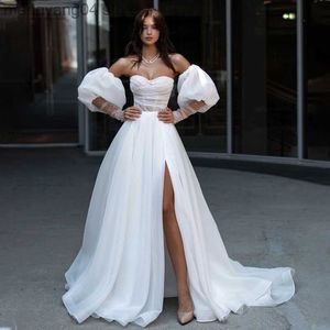 Robes de soirée superbes robes de mariée chérie perlées avec manches bouffantes détachables fente latérale une ligne robes de mariée femmes Couture Mariage T230502