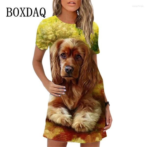 Robes de soirée Robe d'été à manches courtes col rond pull impression 3D lâche décontracté grande taille dessin animé chien motif femmes robes