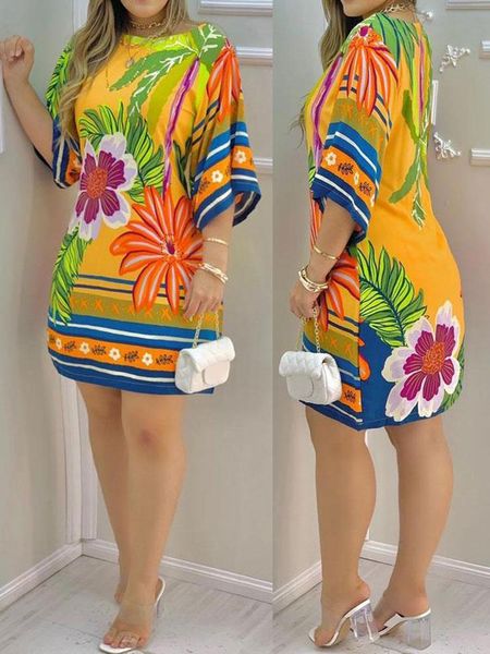 Vestidos de fiesta Fashion Fashion Beach Wear Neck Round Slewe Short Mini Tee Wishs Dress Tropical Impresión Medio informal