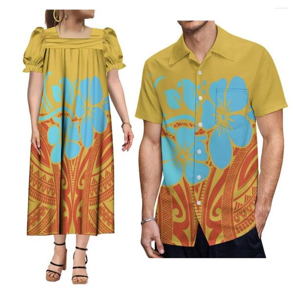 Robes de soirée Mode d'été Dames Mumu Robe avec chemise pour hommes Tribu polynésienne Design Couple Costume pour soutenir votre