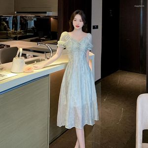 Feestjurken zomer Franse Koreaanse versie -versie Tedere zoete fee lange taille Bud Silk Chiffon -jurk