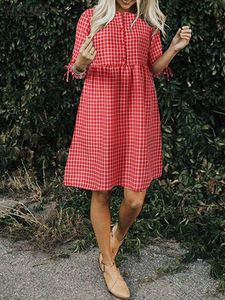 Feestjurken zomerrooster geprinte jurk korte mouw o-neck trekstring manchetten zonsondergenooier femme mode casual vintage oversized vestidosparty