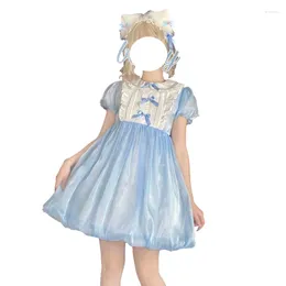 Robes de soirée Été Lolita Mignon Tulle Robe Ados Japonais Doux Fille Vêtements Doux Bleu Manches Courtes Princesse Mesh Maid Anime Cosplay