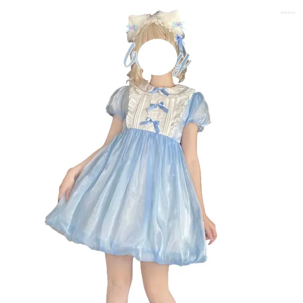 Vestidos de fiesta verano lolita lindo vestido de tul adolescentes japonés suave ropa de niña dulce azul manga corta princesa malla criada anime cosplay