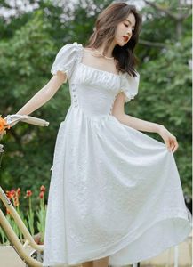 Feestjurken zomer retro witte prinses jurk vrouw vintage Franse Victoriaanse stijl jacquard puff mouw lady fairy vestido blanco