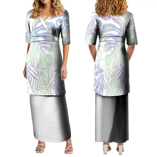 Robes de soirée d'été à manches courtes robe longue Vintage Tribal Design haute qualité Banquet Puletasi polynésien personnalisé femmes