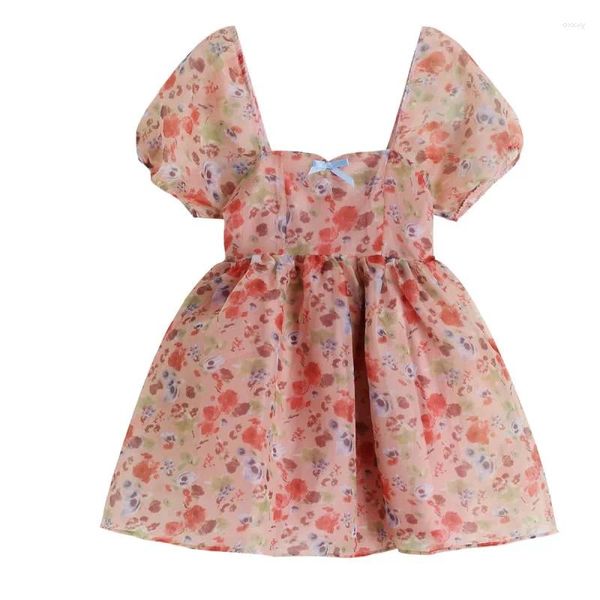 Vestidos de fiesta Verano Dulce Linda Chica Fresa Estampado Super Mini Corto Chic Puff Manga Cintura Corte Poner Romántico Elbise