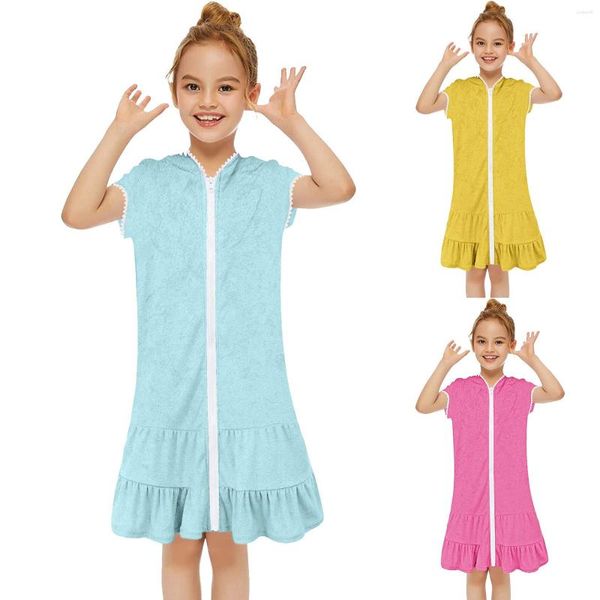 Robes de soirée Maillots de bain d'été Petites filles Swim Cover Up Maillot de bain pour enfants Coverup Zip Beach Maillot de bain Peignoir à capuche Terrys absorbants