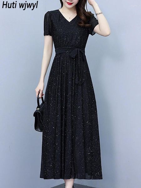 Robes de fête Summer Vintage Hepburn Prom Robe de soirée 2024 Black Chic Sequins Luxury Long Women Elegant Bodycon Midi Vestidos