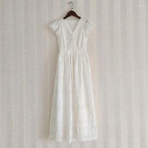 Robes de soirée d'été robe blanche vêtements pour femmes 2024 piste vintage col en v à manches courtes brodé minceur a-ligne élégante