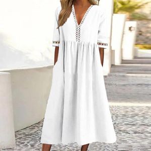 Vestidos de fiesta Vestido blanco de verano para mujer 2024 en ocasión formal Algodón Lino Casual suelto Sólido Midi Vestidos