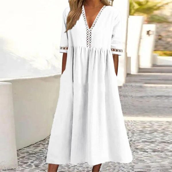 Vestidos de fiesta Vestido blanco de verano para mujer 2024 en ocasión formal Algodón Lino Casual suelto Sólido Midi Vestidos