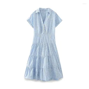 Robes de fête Summer Femmes bleu clair creux de la broderie robe de chemise courte