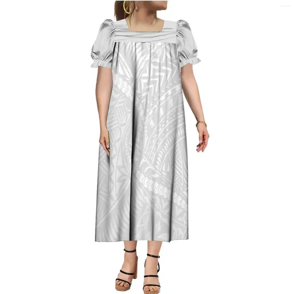 Robes de fête d'été robe à manches courtes pour femmes Mumu fête des mères blanches hawaïe polynésienne coule de cou carré gonflé