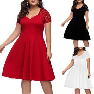 Feestjurken Zomer Vrouwen Sexy V-hals Kant Korte Mouw Slank Vet Meisje Plus Size Dames Jurk Vestidos Zonnejurk Gewaad Femme