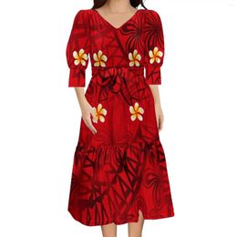 Robes de soirée soutenez votre conception pour les femmes, robe à col en v, imprimé tribal polynésien, bretelles mi-longues, manches mi-longues 6xl