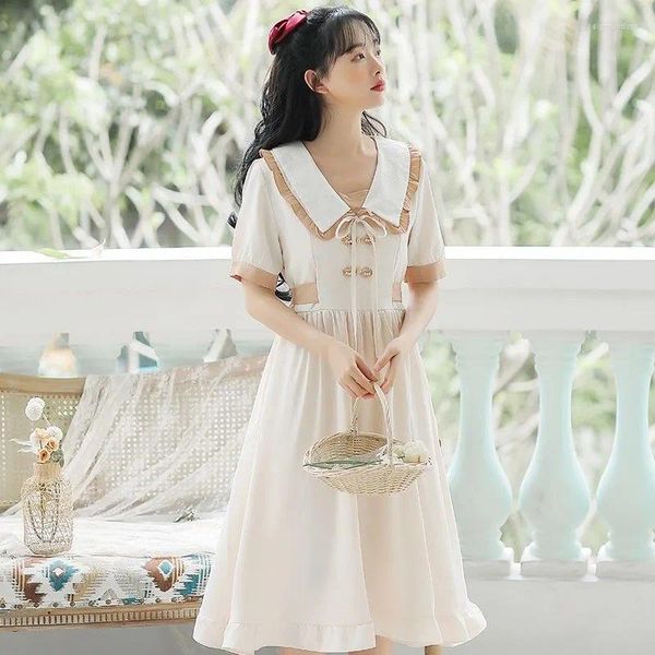 Vestidos de fiesta dulce lindo mixi vestido midi verano mujeres cintura alta coreano tipo japonés manga corta hada princesa ropa larga 2023