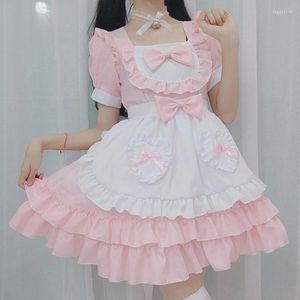 Robes de soirée Sweet Girl Kawaii Bow Lolita Dress Vintage Ruffles Puff Sleeve A-line The Maid Cosplay Costume Japanese Korean Fashion