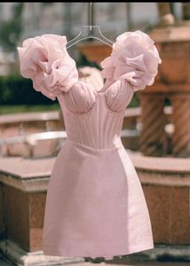 Robes de soirée Sweety sans bretelles 3D Floral manches bouffantes A-ligne plissée courte Homing Coming robe Elegent français Tulle robe robe JQ1072