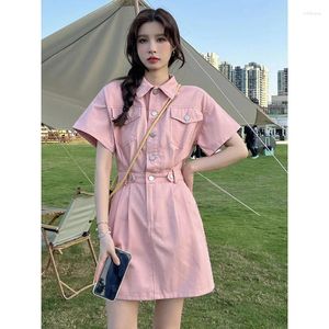 Robes de fête Temperrament Fashion Denim Robe coréenne Version coréenne simple manche courte Candy Color Jirt Femmes; S 2024 Spring Summer A-Line