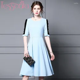Robes de fête Tesscara Women Runway Designer Elegant Blue A-Line Robe Festa High Quality Evening Robe Femme Vintage Vestidos