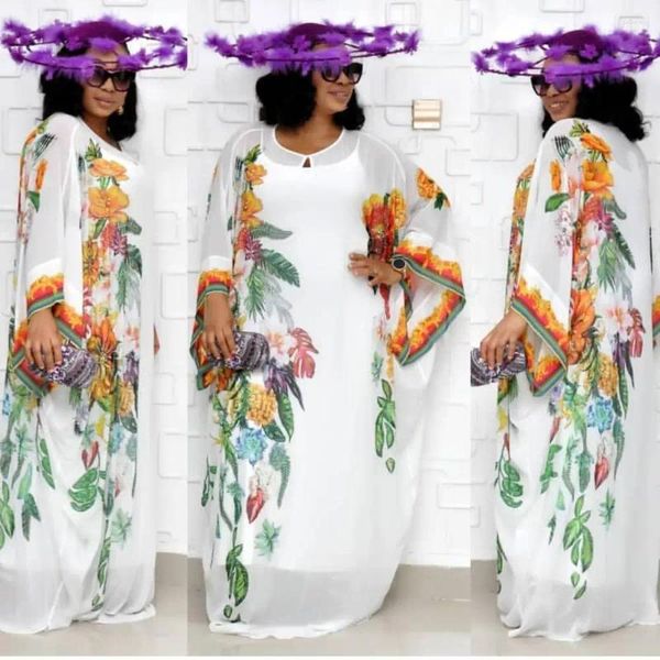 Robes de fête Tilapia mousseline de mousseline grande robe à manches maxi longs vestidos floraux avec élastique intérieur
