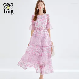 Robes de fête Tingfly Summer Floral Pink Imprime