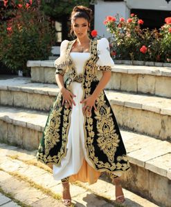 Feestjurken traditionele Albanese avond met jas met lange mouwen enkellengte gouden kanten applique Kosovo promjurken outfits