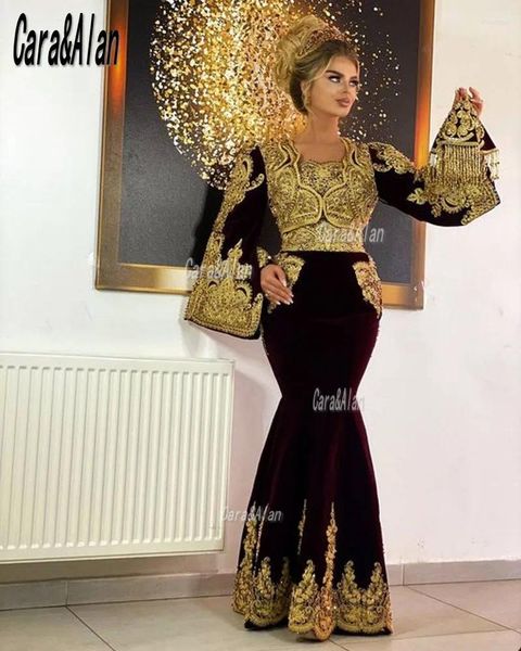 Robes de soirée traditionnelle du Kosovo style albanais sirène soirée dentelle appliques perles manches longues mariage invité porter des robes de bal arabes