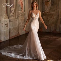 Vestidos de fiesta Traugel Sexy Backless Sweetheart Lace Mermaid Vestido de novia Exquisito Spaghetti Straps Apliques Beaded Court Train Vestido de novia 230225