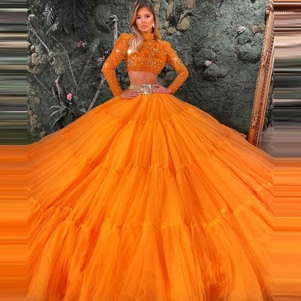 Vestidos de fiesta Vestido de fiesta de tul Naranja para mujer Noche brillante Elegante para mujer Vestido hinchado