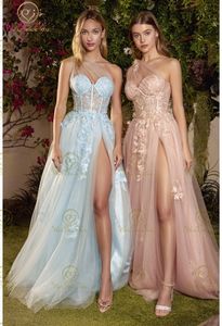 Feestjurken tule formele prom jurk lange pure uitrusting bodice een schouder bloemen applique rok poot spleet prom formal gala jurk avondfeest 230217