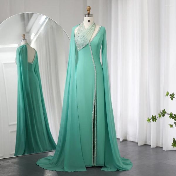 Robes de fête Robe de soirée Turquoise Green Murffon Dubai avec manches Cape Fuchsia Lilac Arabes Robes de mariage