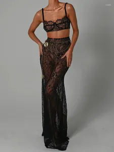 Vestidos de fiesta Topes de falda de dos piezas Top de cultivo y Maxi Elegant Beach Sexy