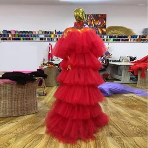 Robes de soirée Unique Look Féminin Tuttle Cou Volants Multicouches Image Réelle Rouge Tulle Robes De Bal Robes De Mariée Pour Poshoot
