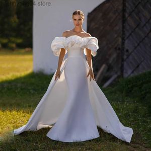 Robes de soirée UZN élégantes robes de mariée en satin de sirène ivoire hors de l'épaule bretelles gonflées robes de mariée avec robe de mariée en train détachable T230502