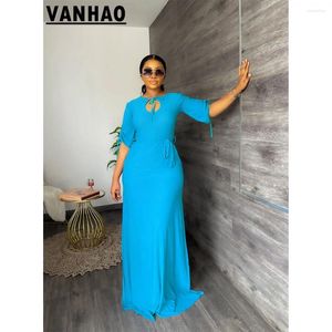 Robes de fête Vanhao 2024 à la mode lacet up women mi-manches élégantes hautes slit maxi robes dames solide drop en gros drop