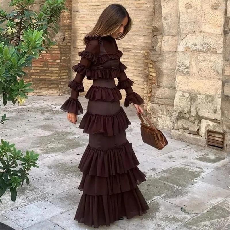Party Dresses VD Vestidos Prom Long Sleeves Saudi Arabia Women Wear Wedding Tiered Floor Length Evening Formal Occasion Gowns
