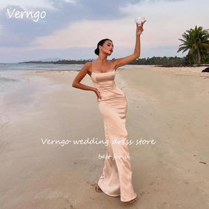 Vestidos de fiesta Verngo Blush Satin Beach Evening Spaghetti Straps Silk Prom Gowns Formal Dress Rente de Mariage