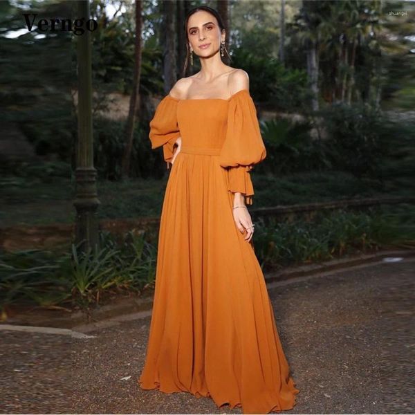 Robes de fête Verngo Burnt Orange Murffon Prom Off the épaule Lantern Long Long Maneves Femme Forme Robe Formal Occasion Soirée