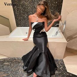 Robes de fête Verngo moderne noire sirène soir Trumpet bustier Satin Arabes Femmes Longues robes de bal formelles Robe de célébrité