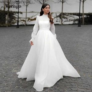 Robes de soirée Verngo Modest Une ligne Robes de mariée en organza Manches longues Dubaï Arabe Femmes Robes de mariée Pays Simple Robe de mariage T230502