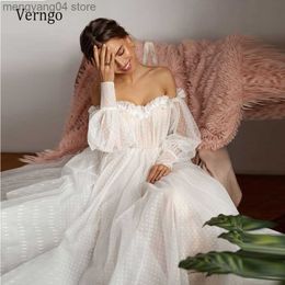 Robes de soirée Verngo New Puff manches longues Dot Tulle Une robe de mariée en ligne 2021 Hors de l'épaule Robes de mariée élégantes Princesse Robes de mariée T230502